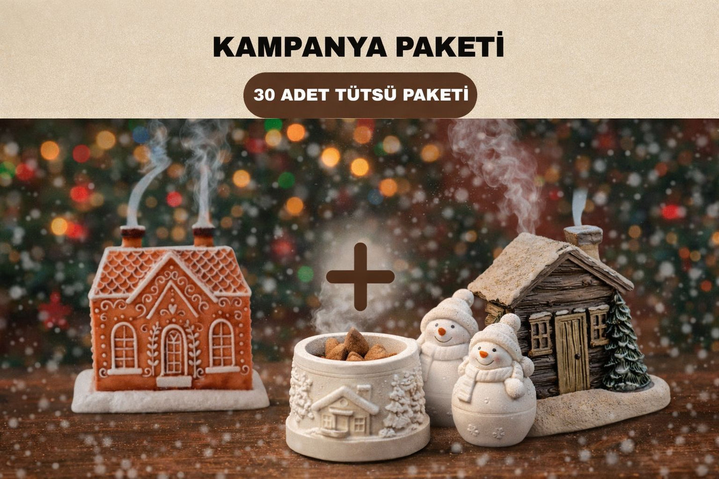 Karlı Ev Ve Kurabiye Ev Tütsülük ( 30'lu Tütsü Paketi , Tütsü Koyma Kabı ve Kardan Adam HEDİYE )