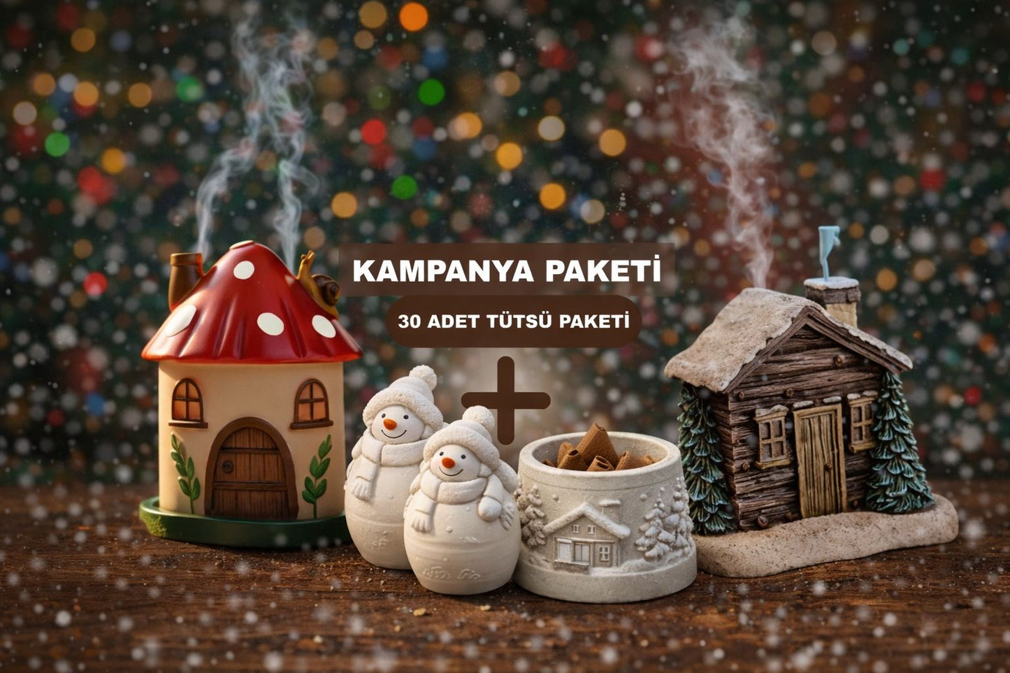 Karlı Ev Ve Mantar Ev Tütsülük ( 30'lu Tütsü Paketi , Tütsü Koyma Kabı ve Kardan Adam HEDİYE )