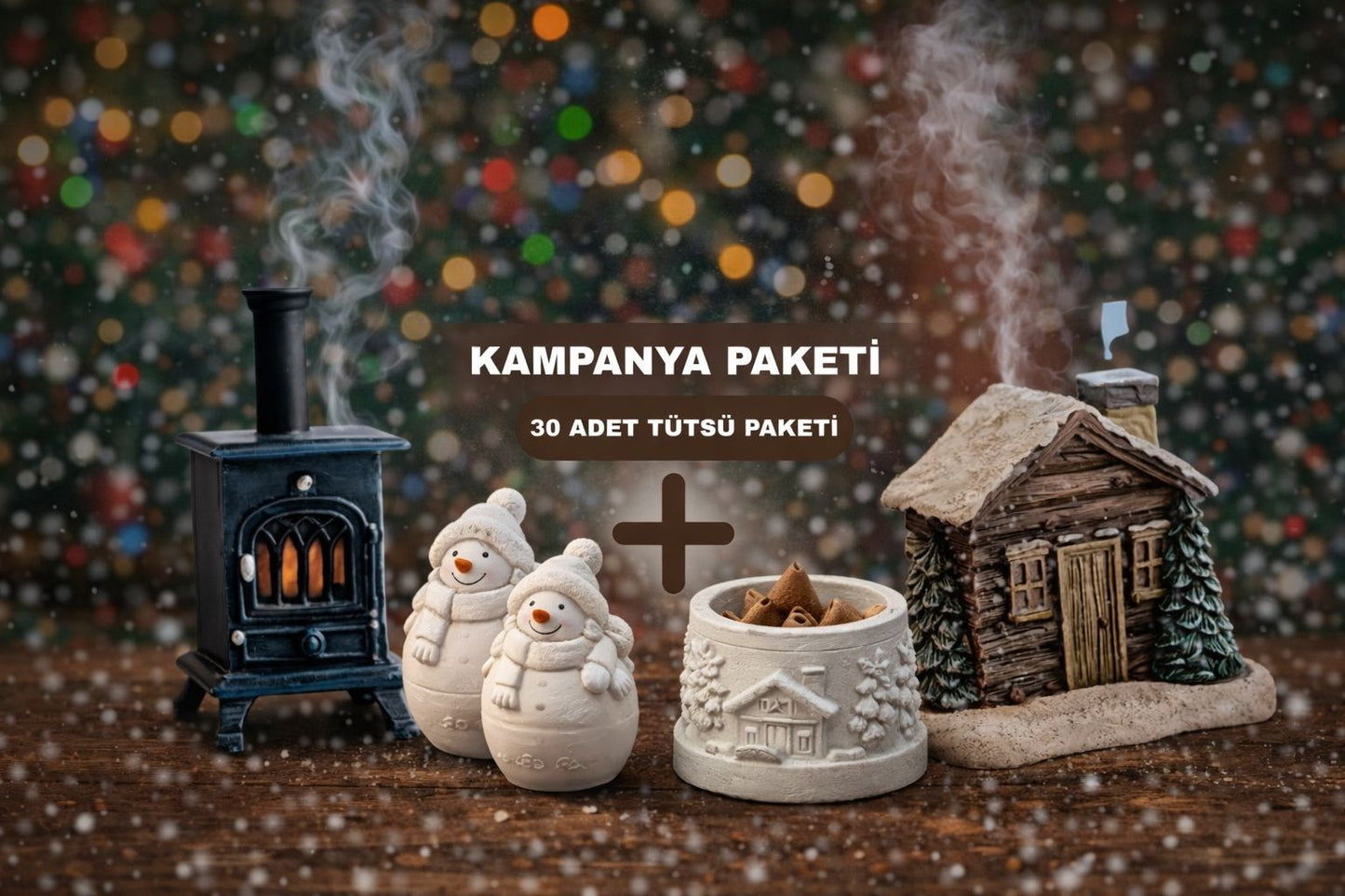 Karlı Ev Ve Soba Tütsülük ( 30'lu Tütsü Paketi , Tütsü Koyma Kabı ve  Kardan Adam HEDİYE )