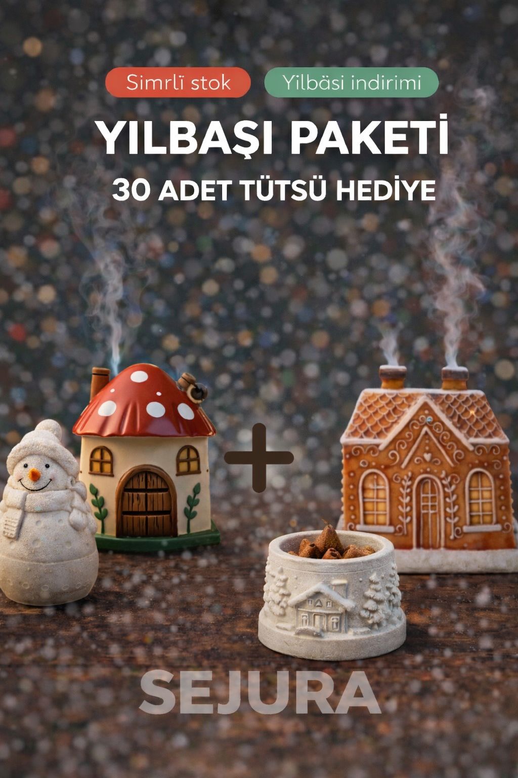 Mantar Ev Ve Kurabiye Ev Tütsülük ( 30'lu Tütsü Paketi , Tütsü Koyma Kabı ve  Kardan Adam HEDİYE )