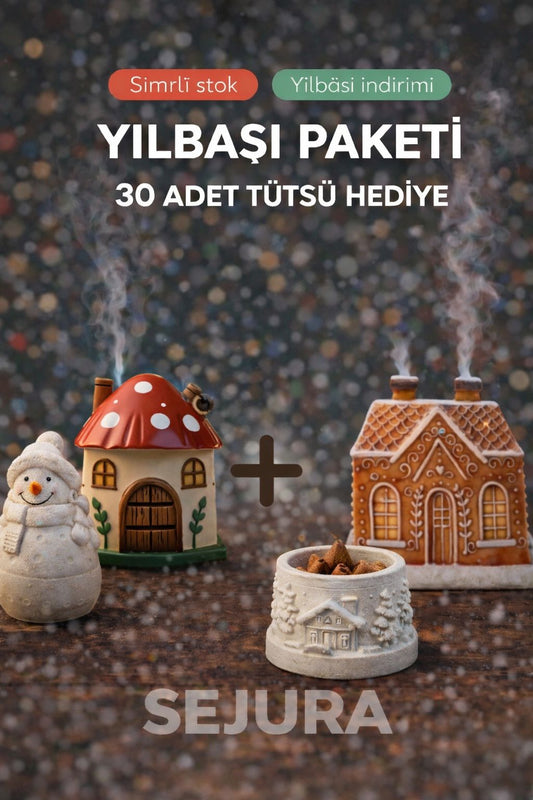 Mantar Ev Ve Kurabiye Ev Tütsülük ( 30'lu Tütsü Paketi , Tütsü Koyma Kabı ve  Kardan Adam HEDİYE )