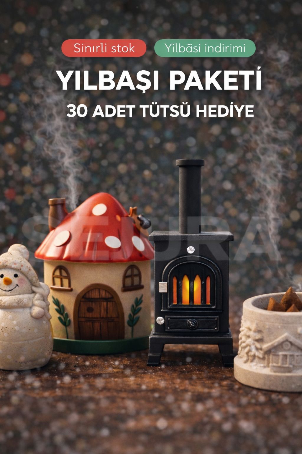 Mantar Ev  Ve Soba Tütsülük ( 30'lu Tütsü Paketi , Tütsü Koyma Kabı ve  Kardan Adam HEDİYE )